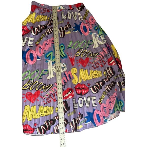 Colorful Graphic Print Women’s Pleated Skirt Elastic Waist Made In Italy - Picture 5 of 6